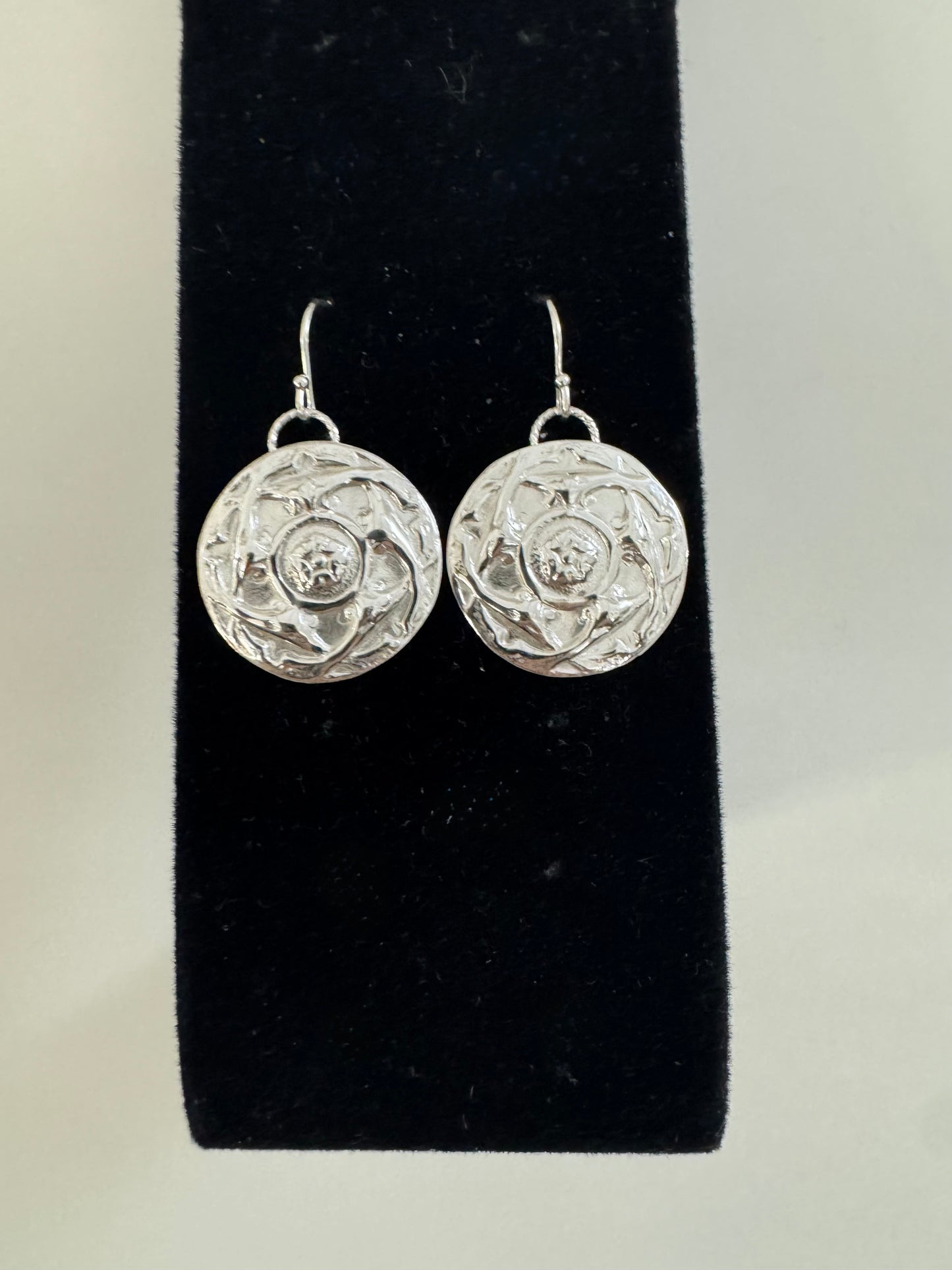 Flower Button Sterling Silver Earrings